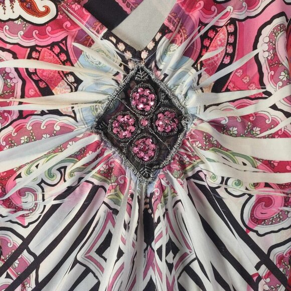 Loud Paisley Babydoll‎ Y2K Psychedelic Festival Retro Boho Sequin Detail M Top - Picture 9 of 10